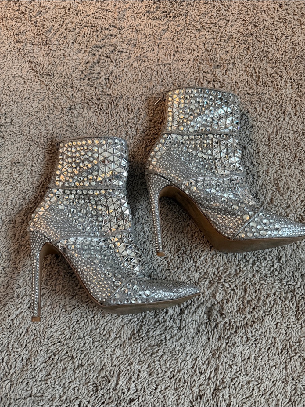 Steve Madden Silver Rhinestone Embellished Stiletto Ankle Boots